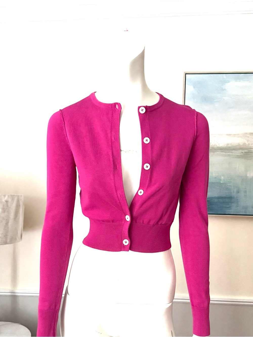 Brooks Brothers Fuchsia Cropped Button-Front Cardigan
